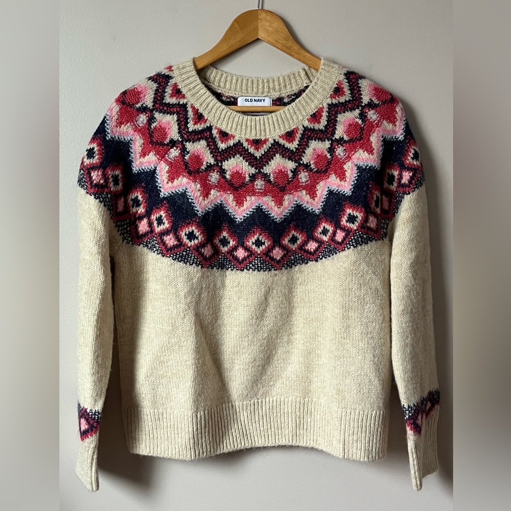 Women’s Old Navy Crew Neck Fair Isle Cream Sweater